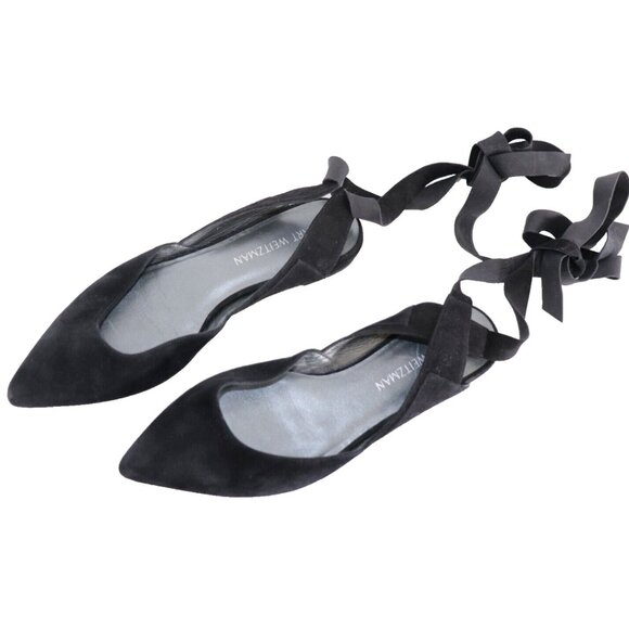Stuart Weitzman Women's Size 8.5 Black Suede Supersonic Ankle Wrap Ballet Flat - Picture 7 of 10